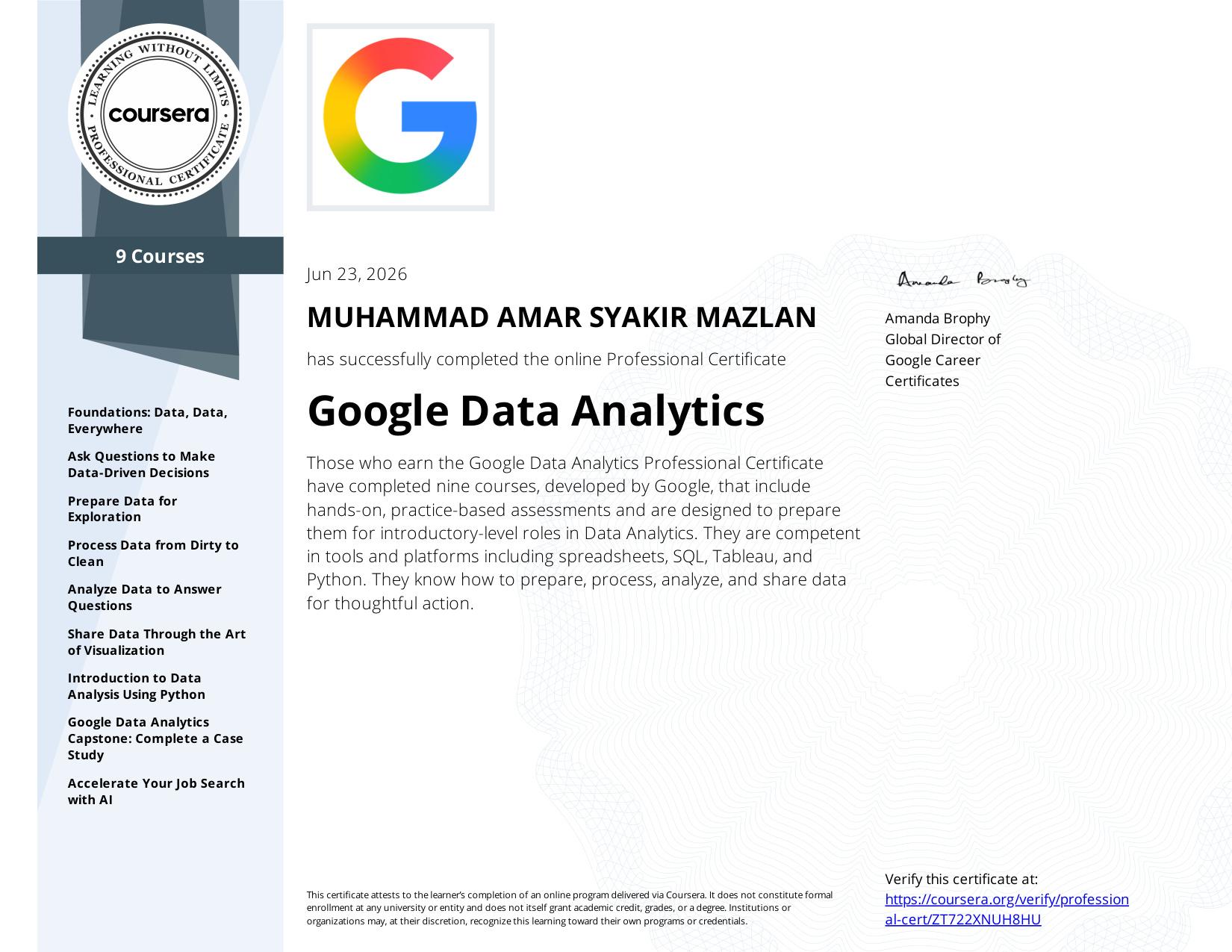 Google Data Analytics Professional Certificate